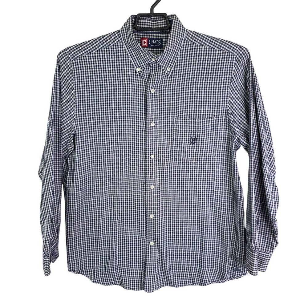 Mens Chaps Navy & White Gingham Check Shirt Button Down Pocket Cotton Blend M